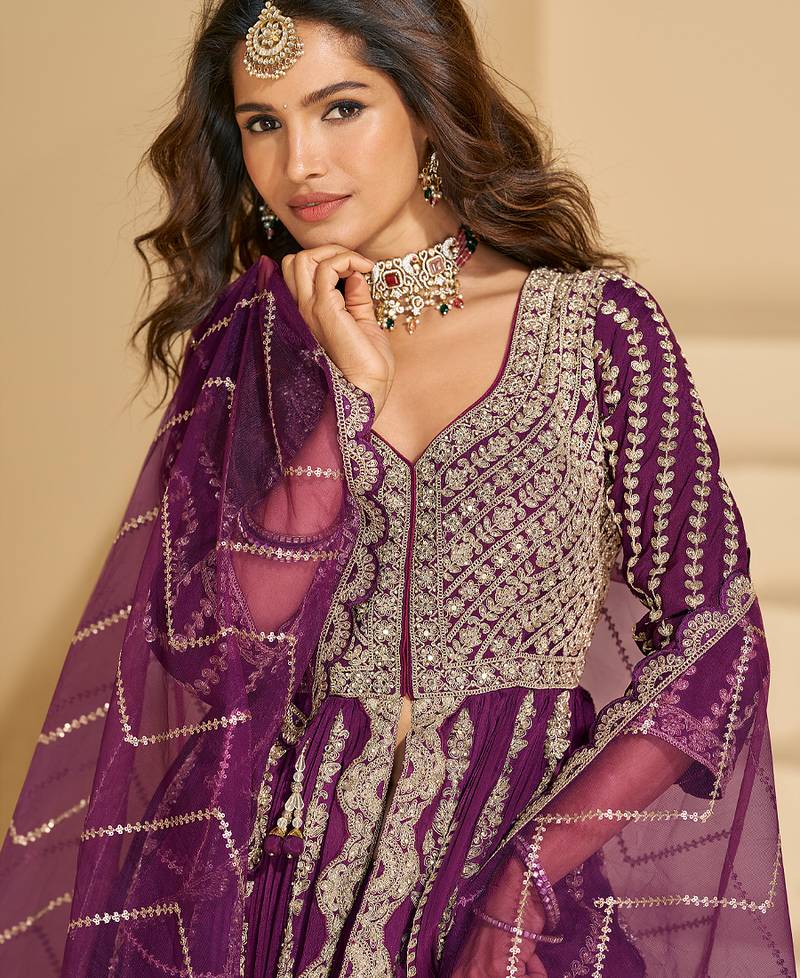 wine embroidered chiffon anarkali-salwar-kameez