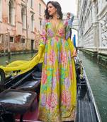 parrot-green floral_print chiffon anarkali-salwar-kameez