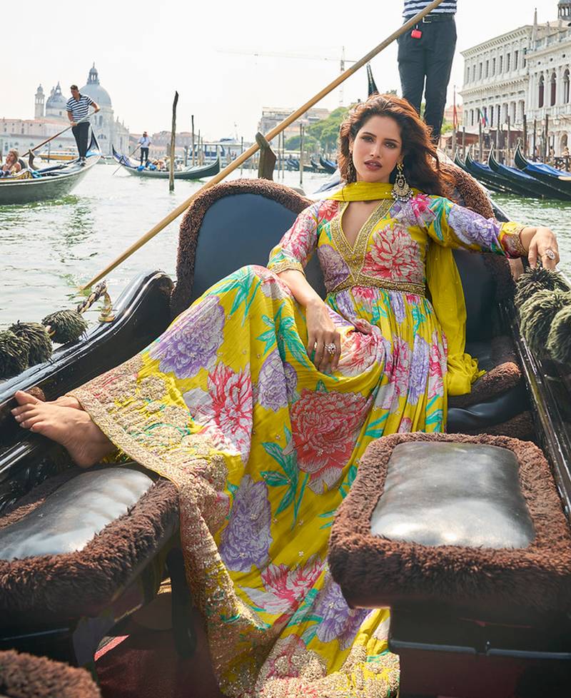 parrot-green floral_print chiffon anarkali-salwar-kameez