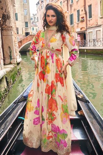 white floral_print chiffon anarkali-salwar-kameez