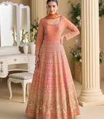 orange embroidered georgette anarkali-salwar-kameez