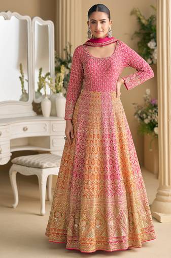 pink embroidered georgette anarkali-salwar-kameez
