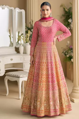 pink embroidered georgette anarkali-salwar-kameez