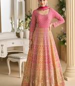 pink embroidered georgette anarkali-salwar-kameez