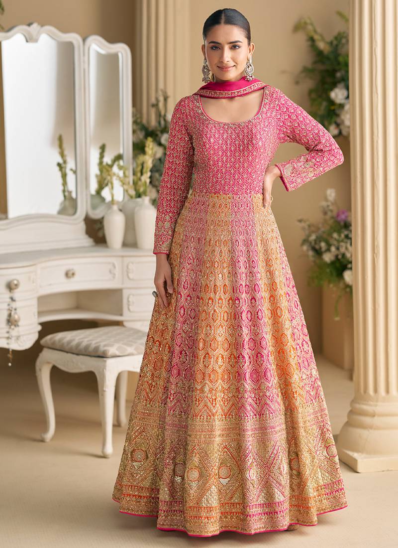 pink embroidered georgette anarkali-salwar-kameez
