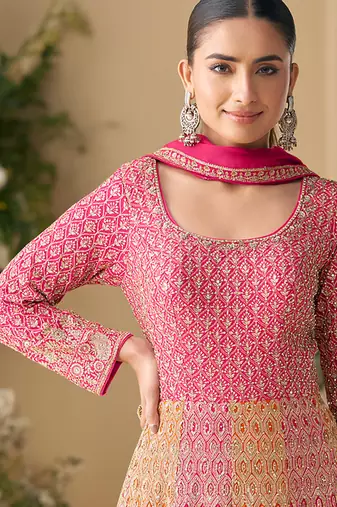 pink embroidered georgette anarkali-salwar-kameez