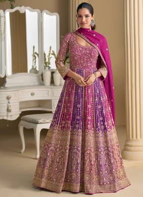 magenta embroidered georgette anarkali-salwar-kameez 1