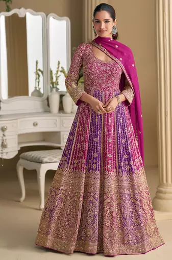 magenta embroidered georgette anarkali-salwar-kameez