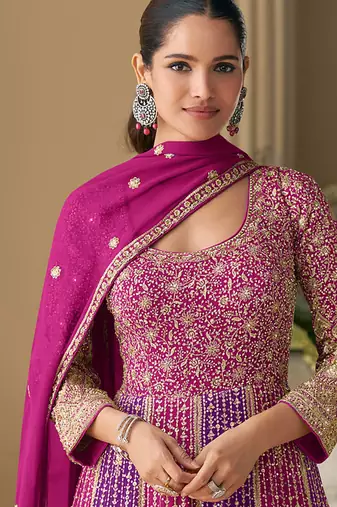 magenta embroidered georgette anarkali-salwar-kameez
