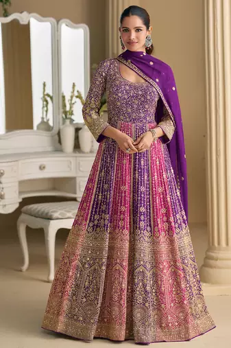 purple embroidered georgette anarkali-salwar-kameez