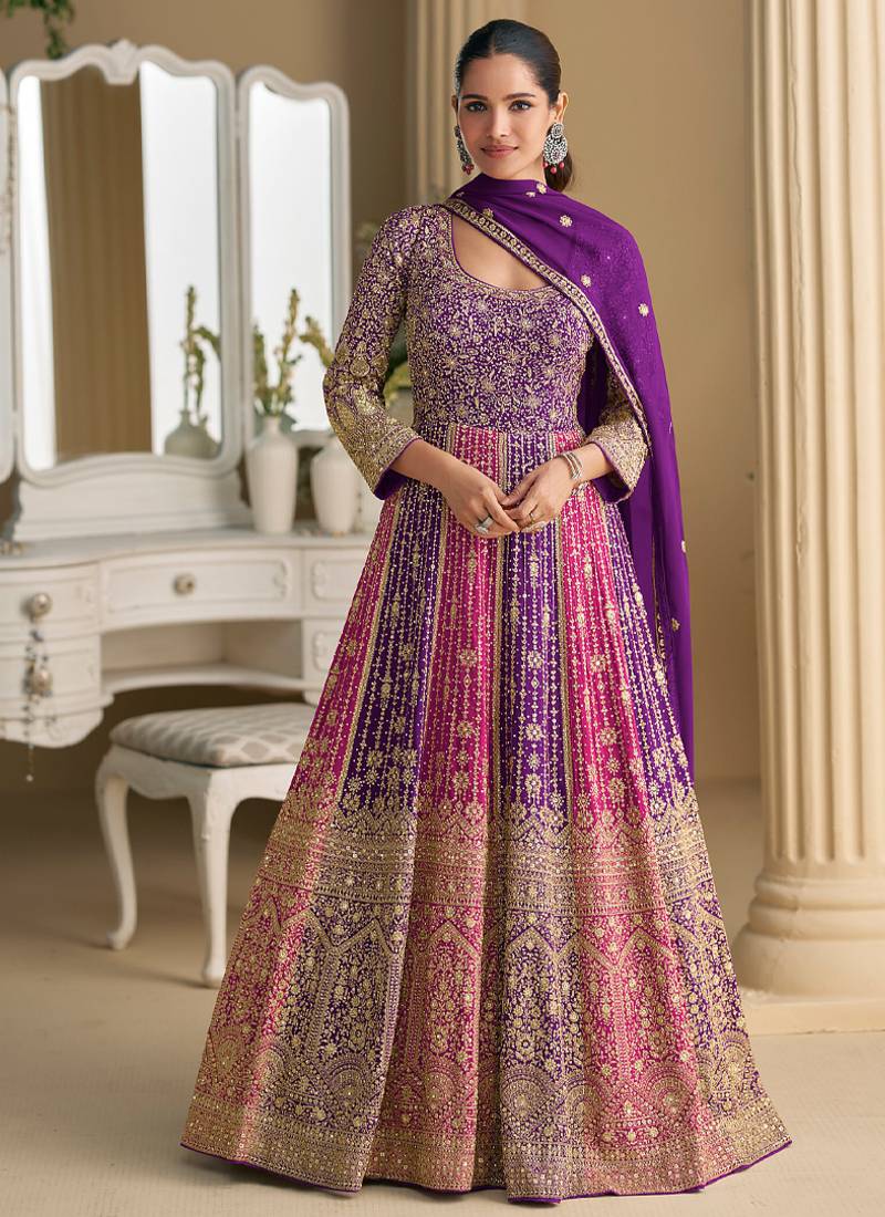 purple embroidered georgette anarkali-salwar-kameez