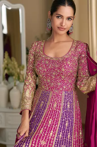 magenta embroidered georgette anarkali-salwar-kameez
