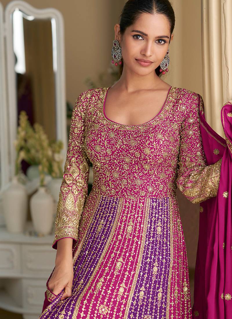 magenta embroidered georgette anarkali-salwar-kameez