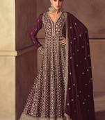 brown embroidered chiffon anarkali-salwar-kameez