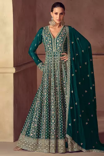 green embroidered chiffon anarkali-salwar-kameez