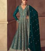 green embroidered chiffon anarkali-salwar-kameez