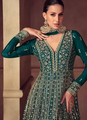 green embroidered chiffon anarkali-salwar-kameez 2