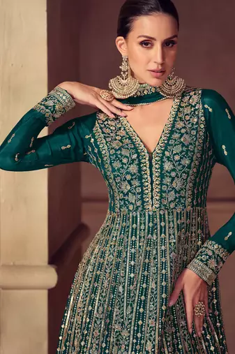 green embroidered chiffon anarkali-salwar-kameez