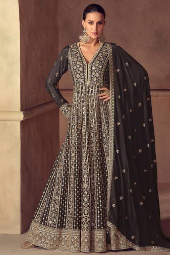 black embroidered chiffon anarkali-salwar-kameez