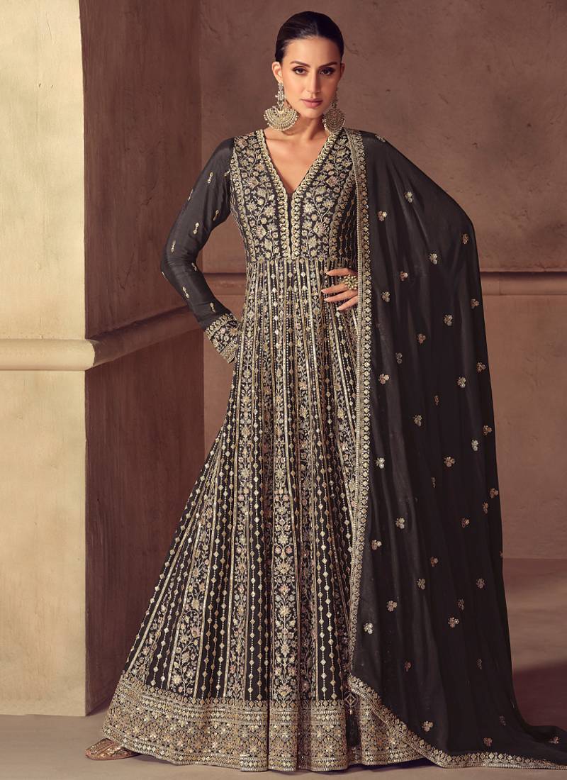 black embroidered chiffon anarkali-salwar-kameez