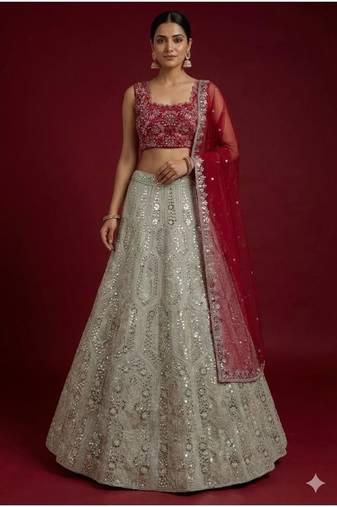 Grey Faux Georgette Fabric Sequin Lehenga Choli