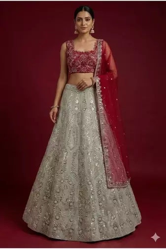 Grey Faux Georgette Fabric Sequin Lehenga Choli