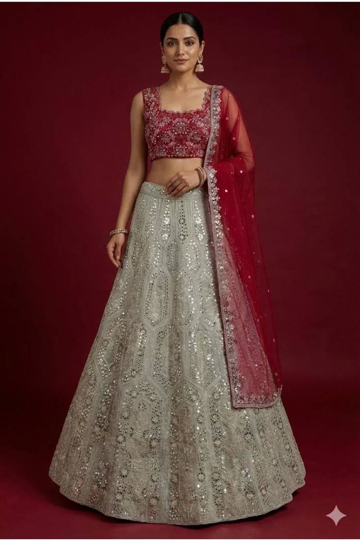 Grey Faux Georgette Fabric Sequin Lehenga Choli