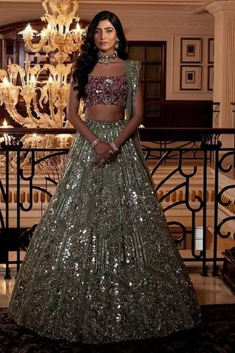 Grey Faux Georgette Fabric Sequin Lehenga Choli