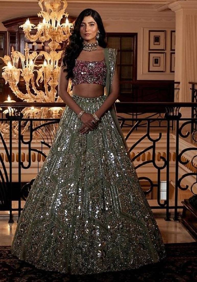 Grey Faux Georgette Fabric Sequin Lehenga Choli