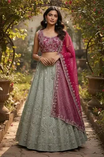 Grey Faux Georgette Fabric Sequin Lehenga Choli