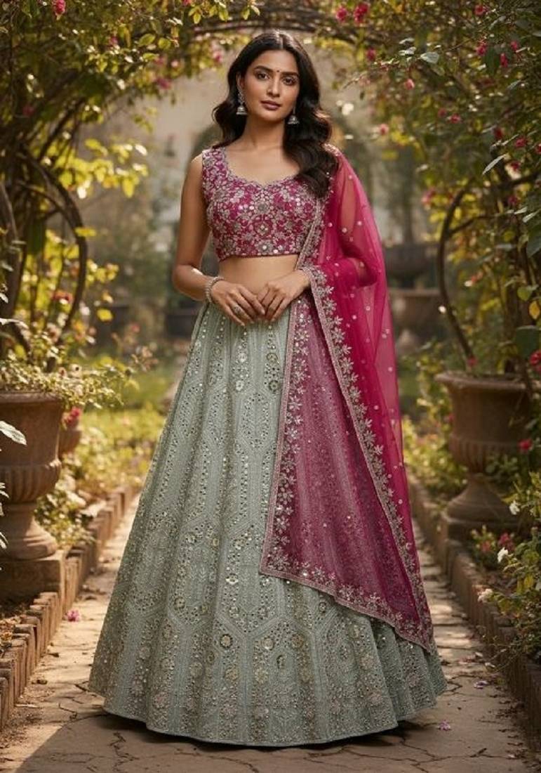 Grey Faux Georgette Fabric Sequin Lehenga Choli