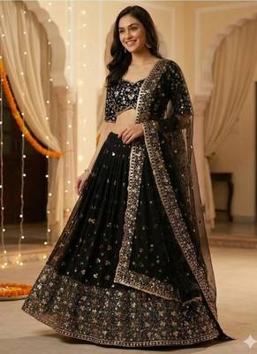 Black Georgette Sequins Embroidered Lehenga Set 1