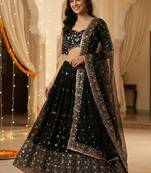 Black Georgette Sequins Embroidered Lehenga Set