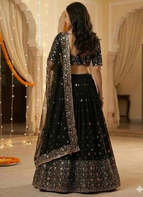 Black Georgette Sequins Embroidered Lehenga Set 5