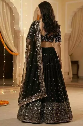 Black Georgette Sequins Embroidered Lehenga Set