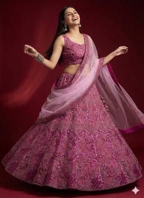 Baby Pink soft net embroidery work Lehenga Choli with dupatta 1