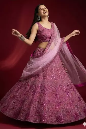 Baby Pink soft net embroidery work Lehenga Choli with dupatta