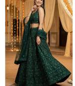 Green Net Sequins Umbrella Lehenga Choli