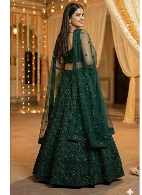 Green Net Sequins Umbrella Lehenga Choli 4