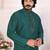 Green silk straight kurta with nack mirror work