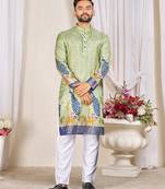Green dola silk straight kurta with foil work