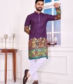 Purple dola silk straight kurta with foil work