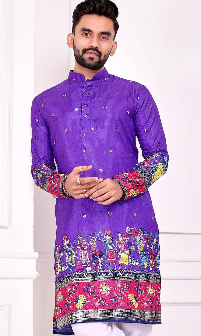 Violet dola silk straight kurta with foil work