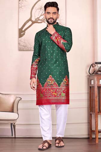 Green dola silk straight kurta with foil work