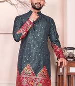 Grey dola silk straight kurta with foil work