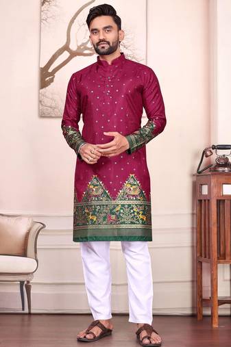 Purple dola silk straight kurta with foil work