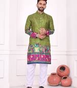 Green dola silk straight kurta with foil work