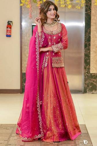 Pink simmer silk party wear  embroidery Skirt suit