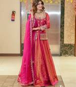 Pink simmer silk party wear  embroidery Skirt suit