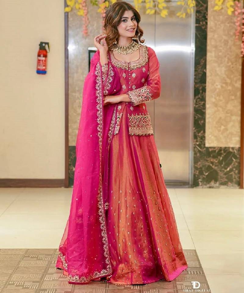 Pink simmer silk party wear  embroidery Skirt suit